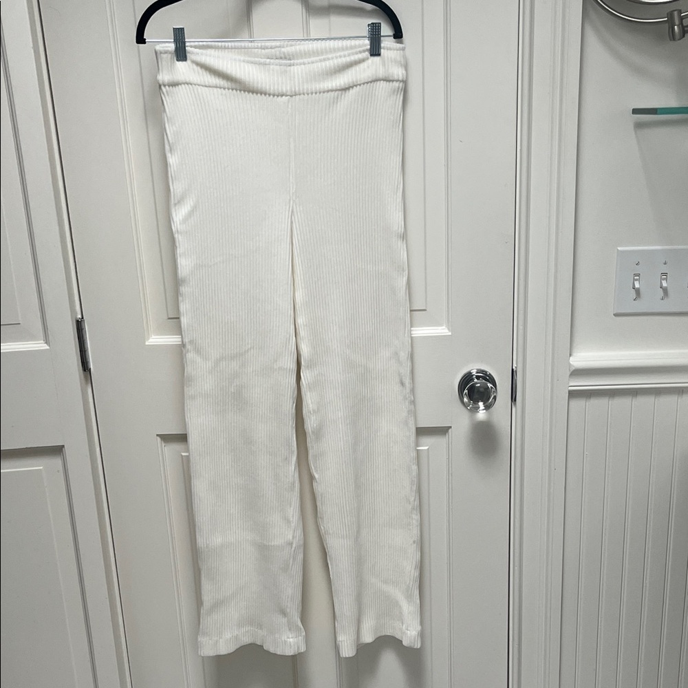 Avenue montaigne White Ribbed Women's Wide Leg Pants